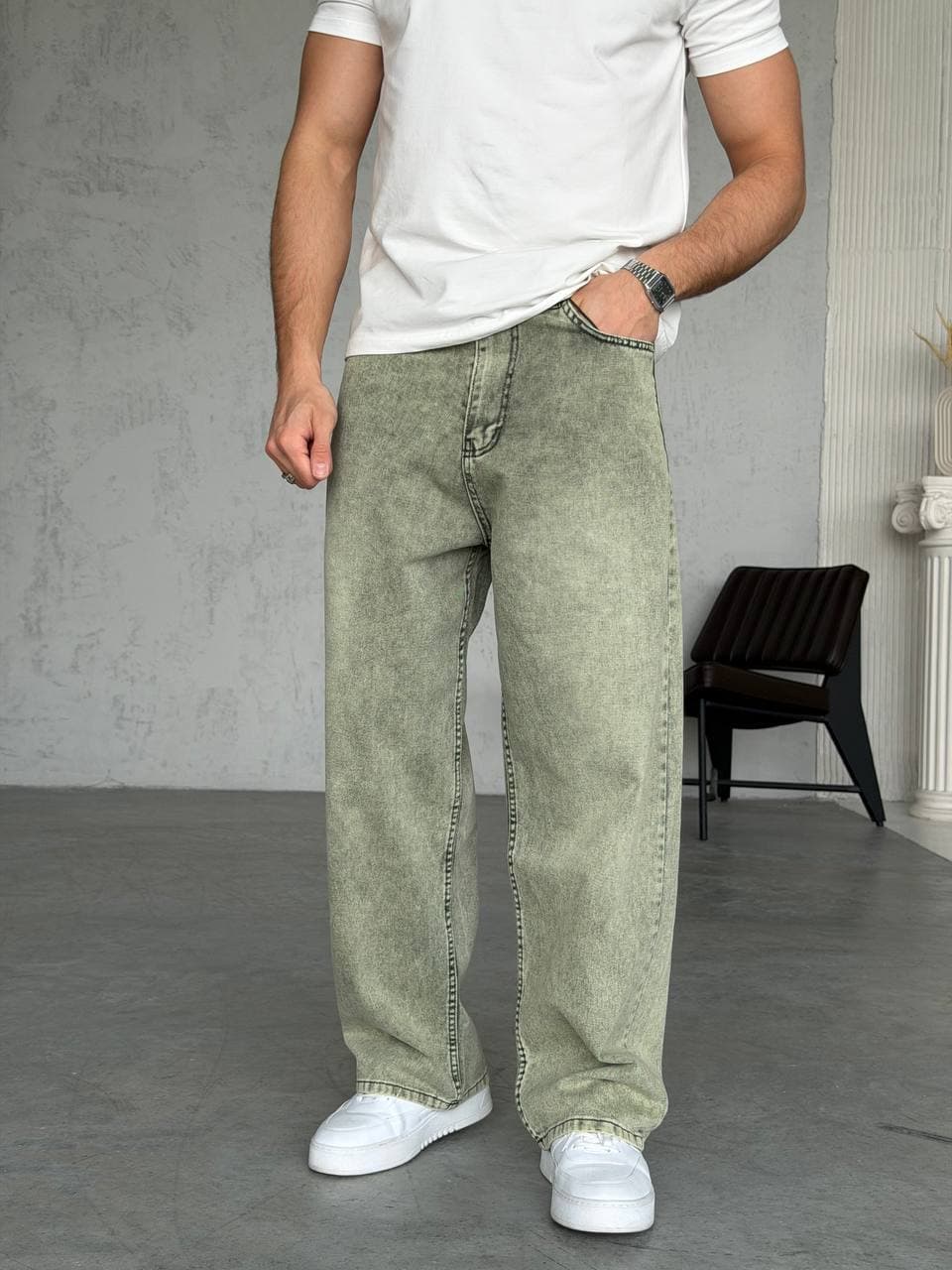 WE11 Faded Olive Wash Baggy Pants